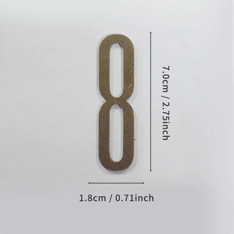 Bronze Door Number with Backing Adhesive 7cm Metal House Number Apartment Door Number for Outdoor Hotel Home Mailbox Label