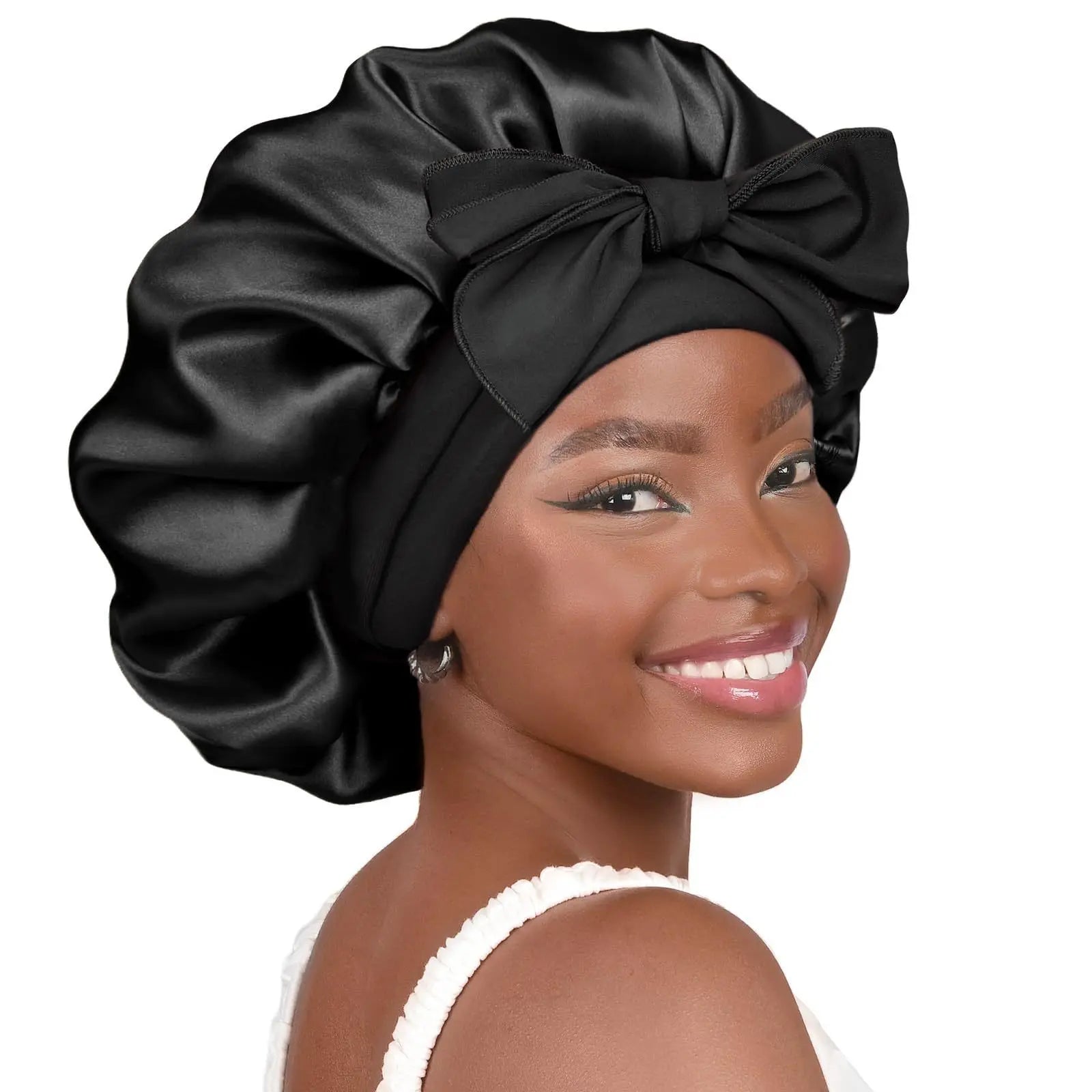 Gorro de satén Gorro de seda Gorro ajustable para dormir Gorro para el pelo con cinta Gorros para mujeres y hombres