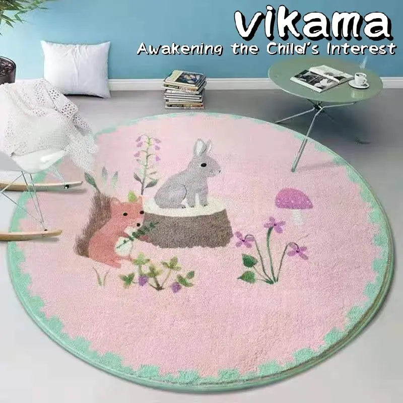 Alfombra redonda de imitación de cachemira con dibujos de animales VIKAMA para sala de estar, dormitorio, cabecera de sofá, alfombra decorativa antideslizante lavable