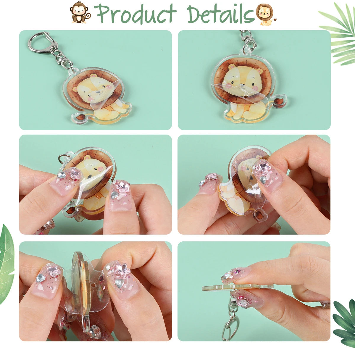 Porte-clés animaux de la jungle Porte-clés animaux de safari Lion Girafe Éléphant Porte-clés Décoration de fête d'anniversaire animaux Fête de naissance