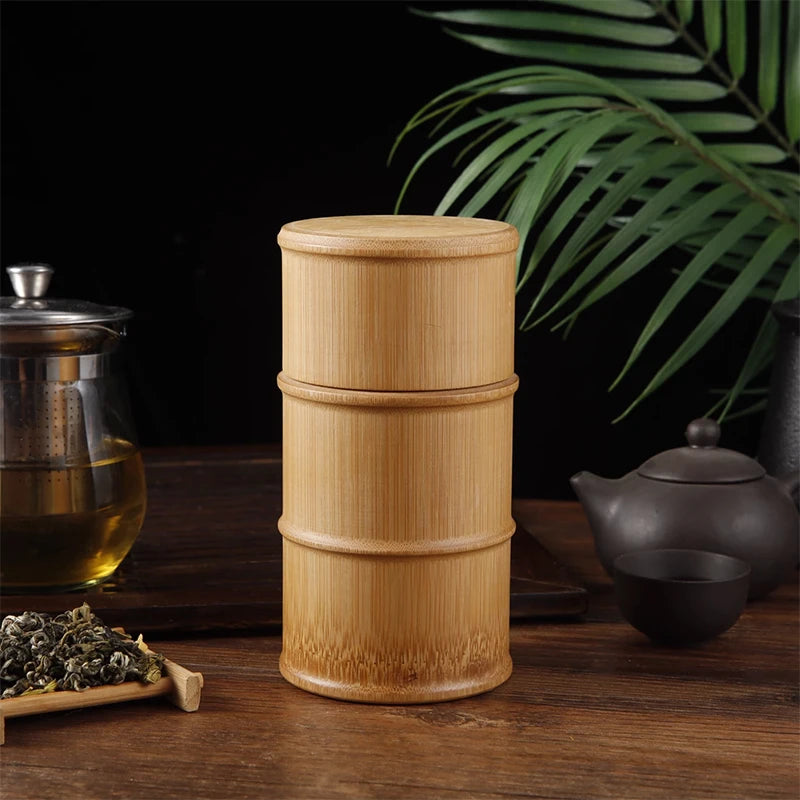 Boîte de rangement de thé en bambou naturel, boîte de rangement d'aliments, boîte de rangement de noix et d'épices, boîte de thé, pot organisateur écologique, récipients de cuisine
