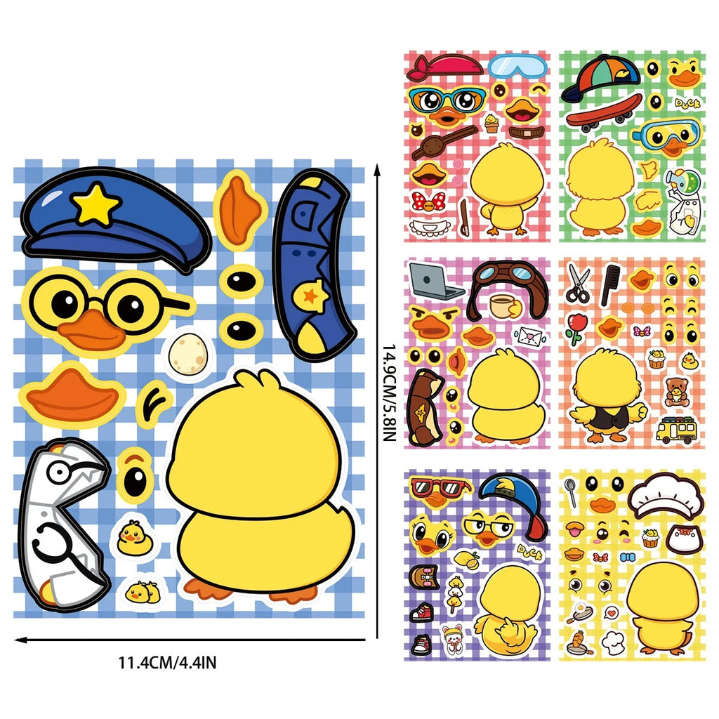 8/16/24 PIÈCES Autocollants de Puzzle Canard Jaune Dessin Animé Mignons Autocollants Change de Visage DIY Étanche Autocollants de Papeterie Dessin Animé