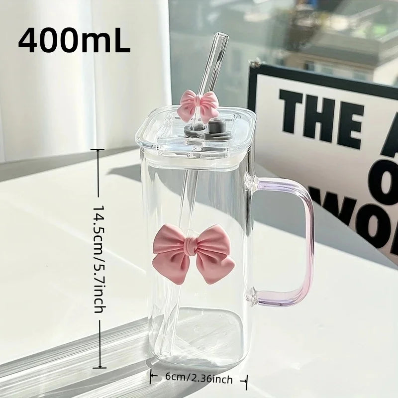 Verre élégant de 400 ml avec paille et poignée, décoré de papillons - Tasse à eau réutilisable et résistante au congélateur pour café, jus, lait