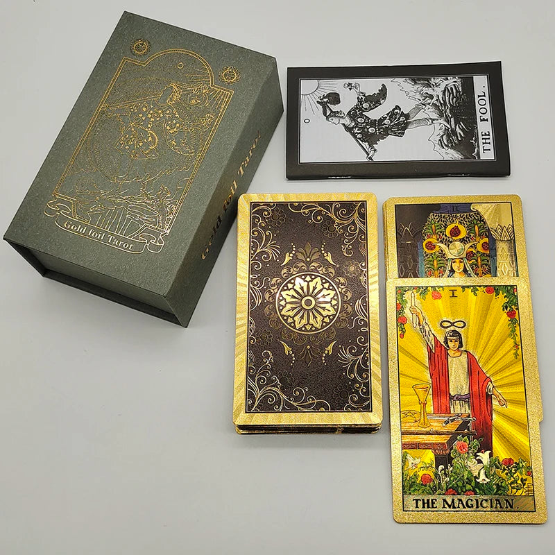 Cartas de Tarot Clásicas Impermeables con Lámina de Oro con Caja Magnética como Regalo Especial