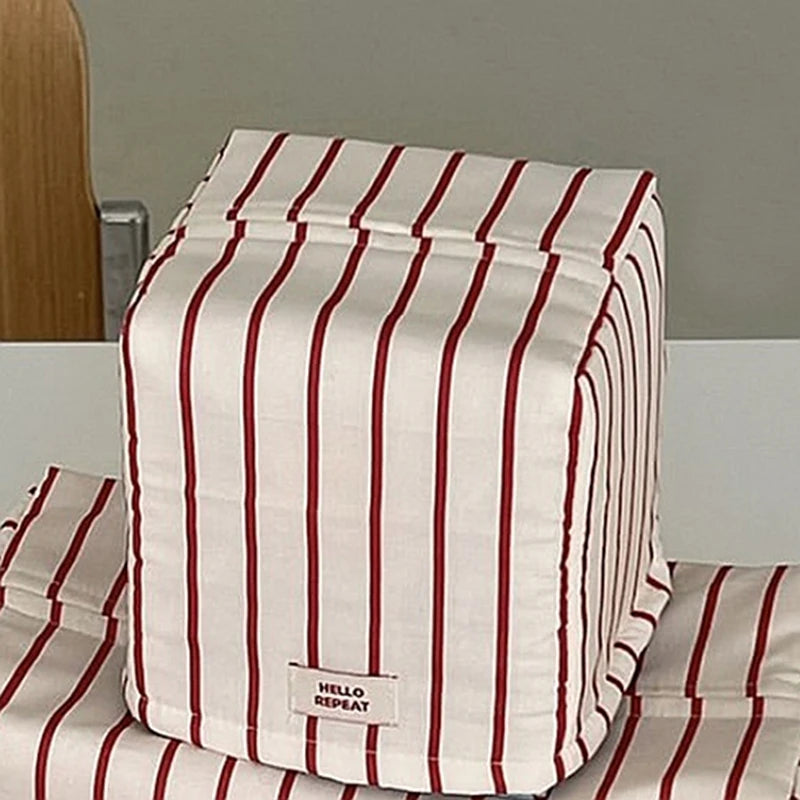 Caja de pañuelos a rayas Estuche de pañuelos retro para sala de estar Soporte de papel para pañuelos Bolsa de pañuelos Almacenamiento y organización de cocina Decoración de escritorio