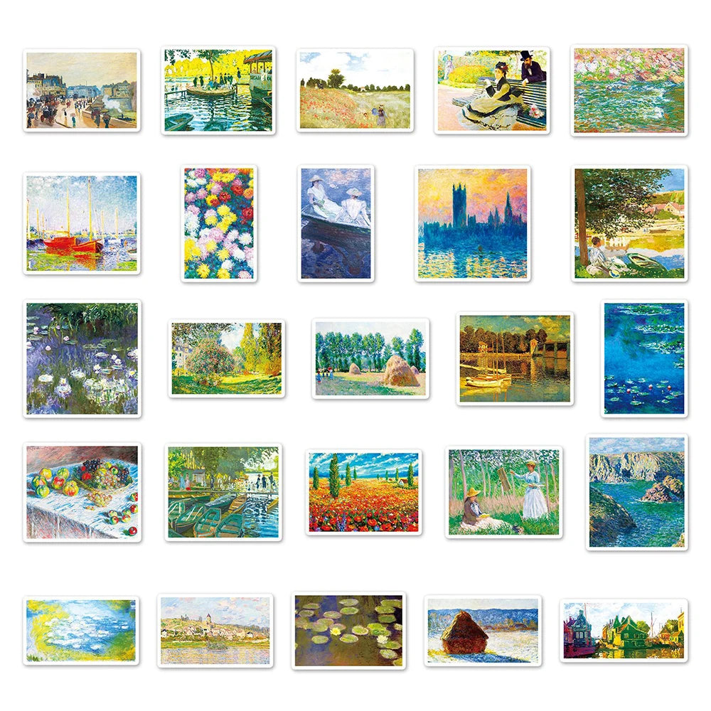 10/30/50 pegatinas de arte de Monet para pintura al óleo, calcomanías de dibujos animados para álbum de recortes, laptop, teléfono, equipaje, coche, pegatinas impermeables, juguete para niños