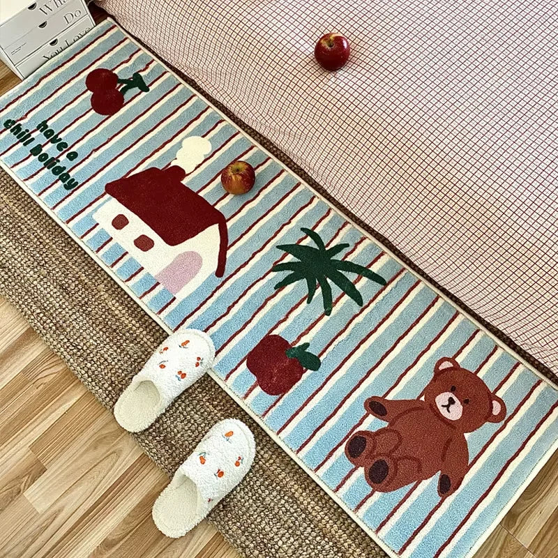 Tapis VIKAMA style Ins pour chambre à coucher, tapis de sol de chevet, long tapis de salle, tapis de salle de bain, petit tapis de sol de fenêtre en baie cerise