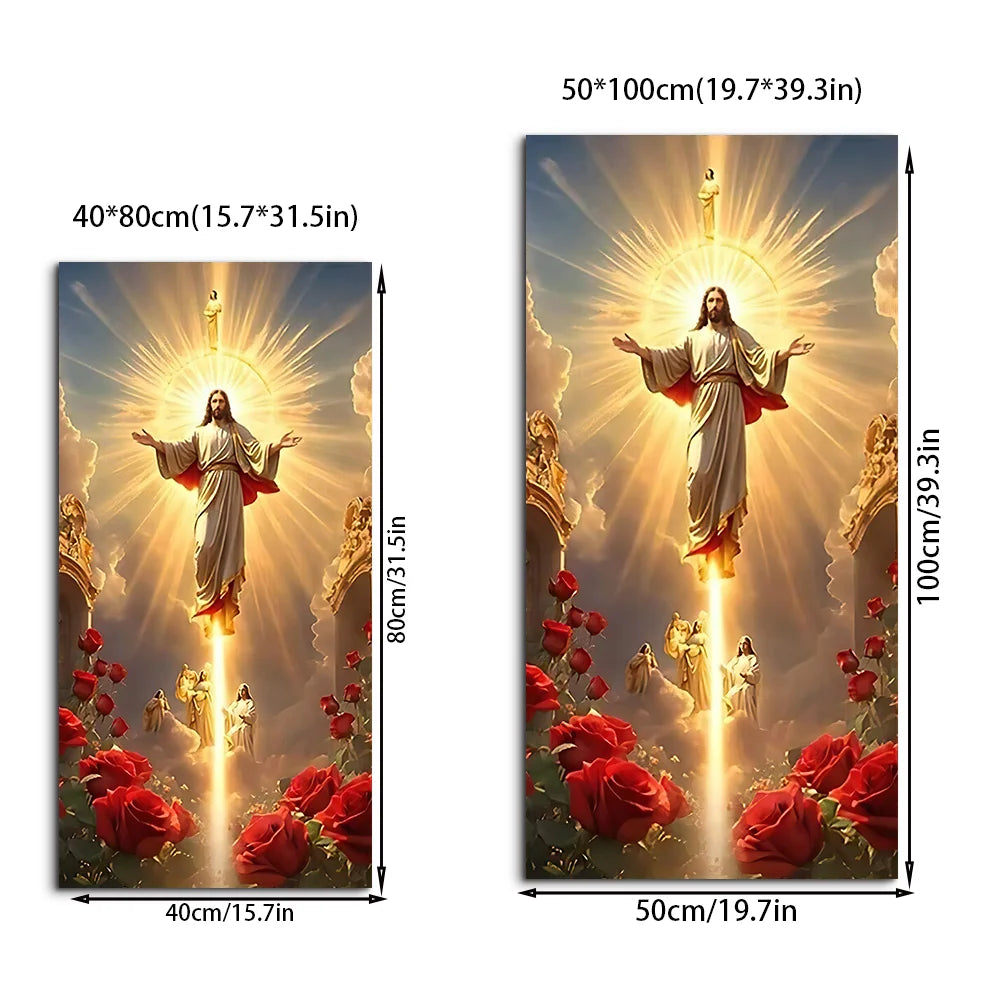Classic Vintage Wall Art Jesus Ascension with Rose Scene, HD Canvas Print Poster, Home Living Room Bedroom Decoration