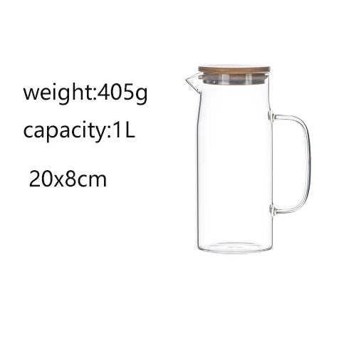 Nouvelle bouilloire en verre épaissi de 1000 ml/1500 ml avec couvercle en bambou et filtre, peut être ajoutée à la bouilloire pour jus et café
