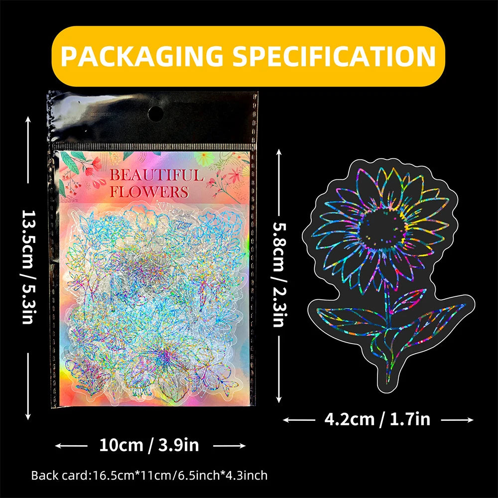 10/30/50 autocollants de dessin animé holographiques laser fleur esthétiques pour ordinateur portable, carnet, téléphone, valise, décoration, décalcomanies, jouet pour enfant