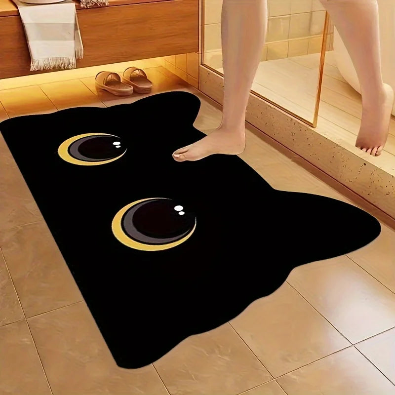 Tapis de sol VIKAMA Chat noir Tapis de bain mignon dessin animé imperméable antidérapant Paillasson Tapis de toilette Paillasson Décoration intérieure