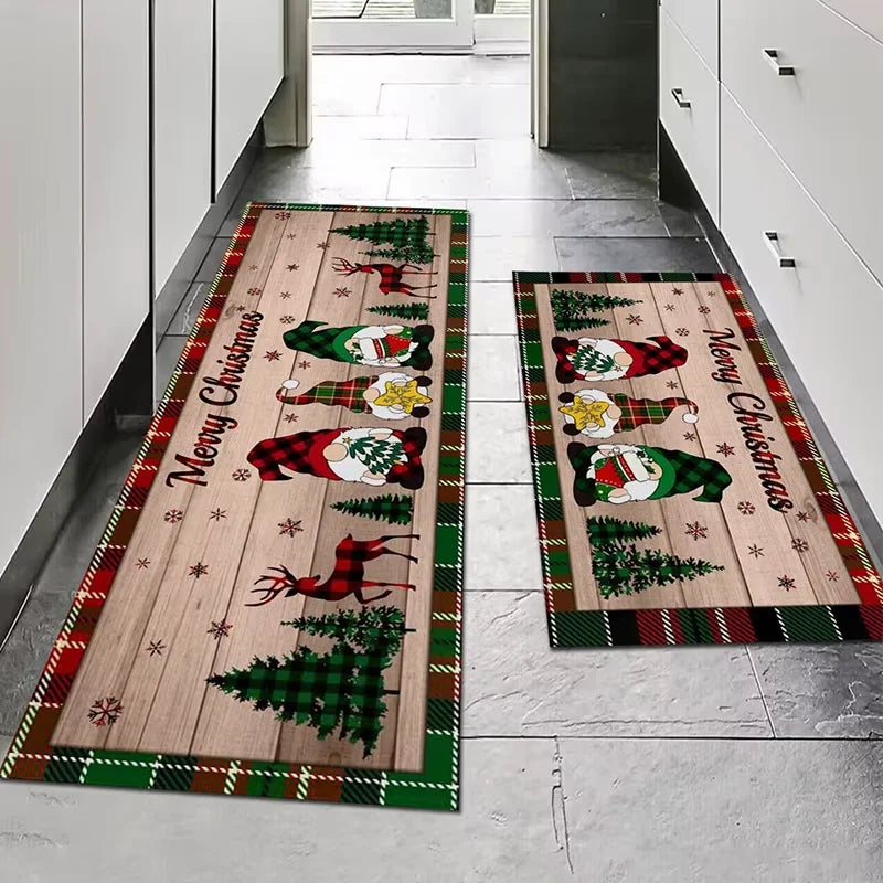 Vikama Tapis de Noël Nain Motif Sapin Tapis de Cuisine Salon Chambres Tapis de Chevet Antidérapant Tapis de Sol Salle de Bain