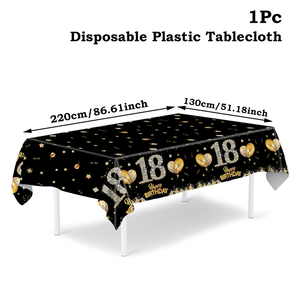 Mantel de plástico negro para cumpleaños 18 30 40 50 60 años, decoración para fiestas de cumpleaños infantiles y de mujeres, suministros para fiestas, recuerdos, aniversario