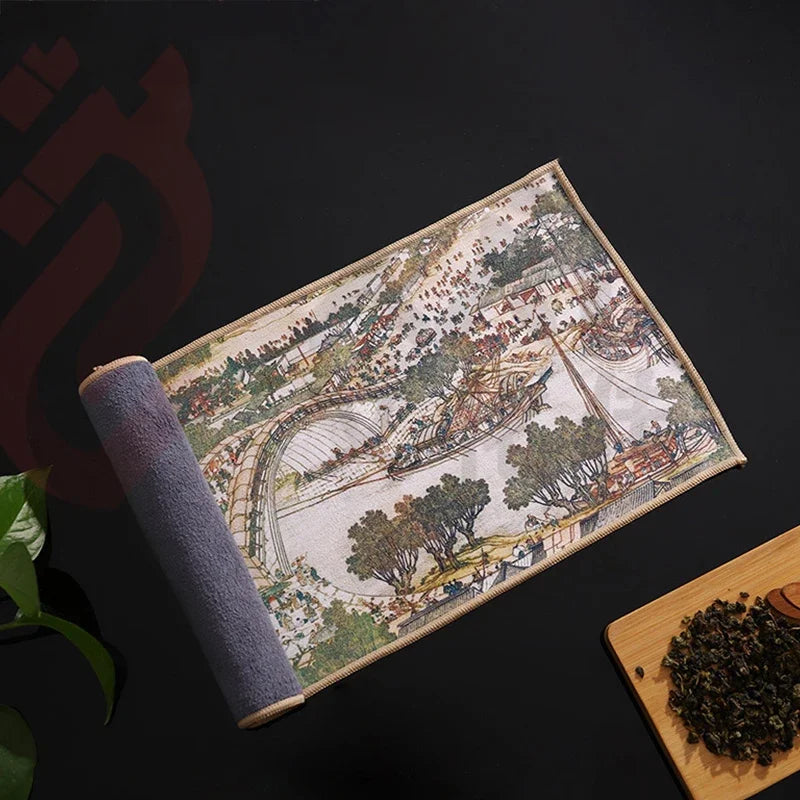 1 torchon de thé épais peint chinois, super absorbant, tapis de table, chiffon professionnel en daim, tapis de thé, serviette, accessoires de thé haut de gamme