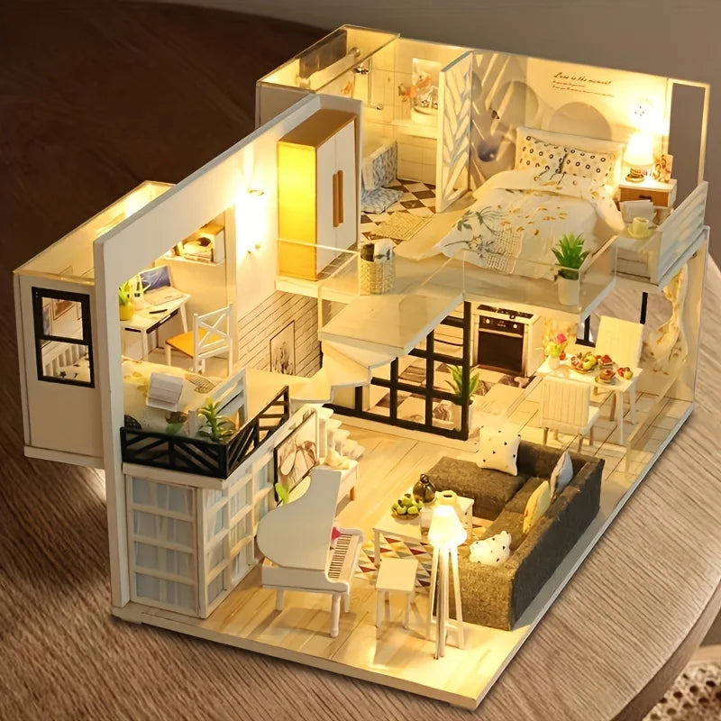1 unidad, casa de muñecas de madera DIY, kit de modelo de montaje, rompecabezas 3D, regalos de cumpleaños y Navidad para adolescentes y adultos, micro modelo de decoración del hogar