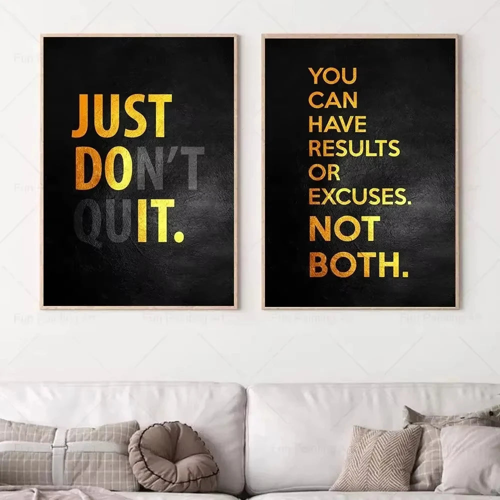 Pósteres de arte con citas motivacionales para pared, letras negras doradas, pintura inspiradora en lienzo, imagen artística para pared, decoración de oficina, sala de estar