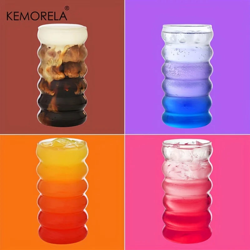 500ML 1/2/4PCS Vasos con Forma de Onda para Bebidas con Pajitas Vasos de Vidrio Vintage Vasos Ondulados para Vino, Champán, Cóctel