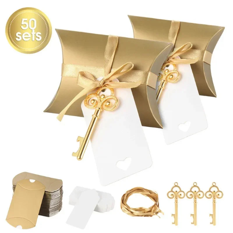 50 Abrebotellas con Forma de Llave y Caja de Dulces, Regalo para Bodas, Fiestas de Bebés, Regalos de Navidad