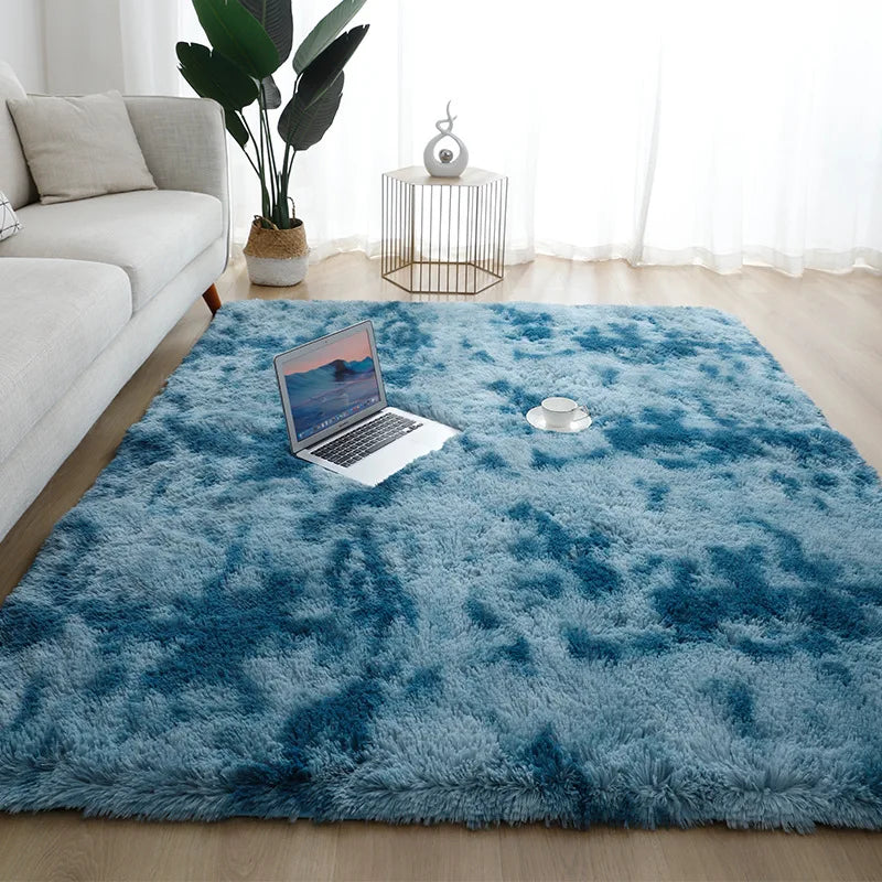 VIKAMA Alfombra de seda simple y moderna con teñido anudado, alfombra de felpa suave para sala de estar, dormitorio, manta de cama, alfombra antideslizante para habitación de niños