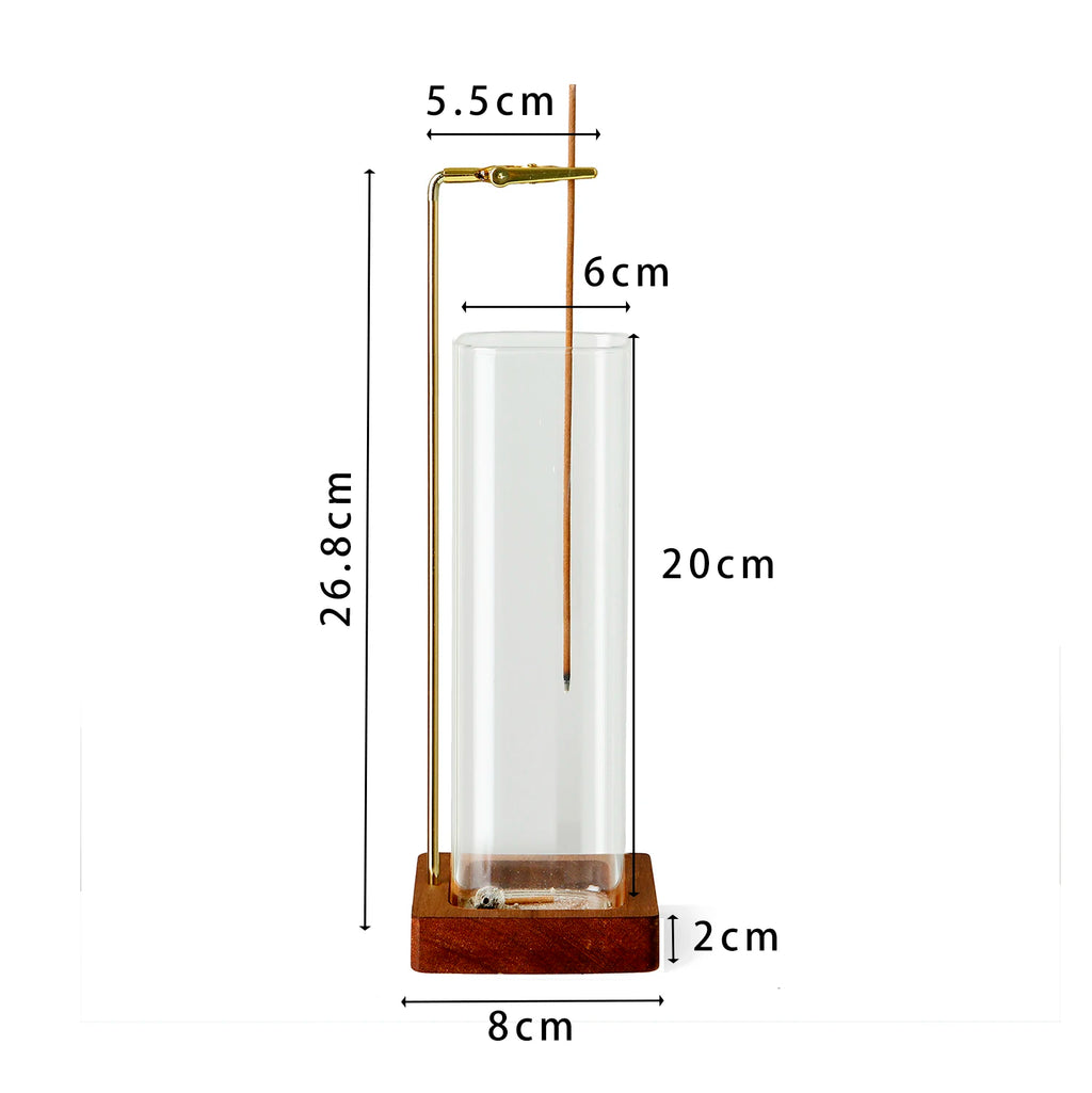 Soporte de incienso de vidrio, soporte de incienso de madera para varillas con recogedor de cenizas de vidrio, quemador de incienso anti-cenizas voladoras para yoga y decoración del hogar