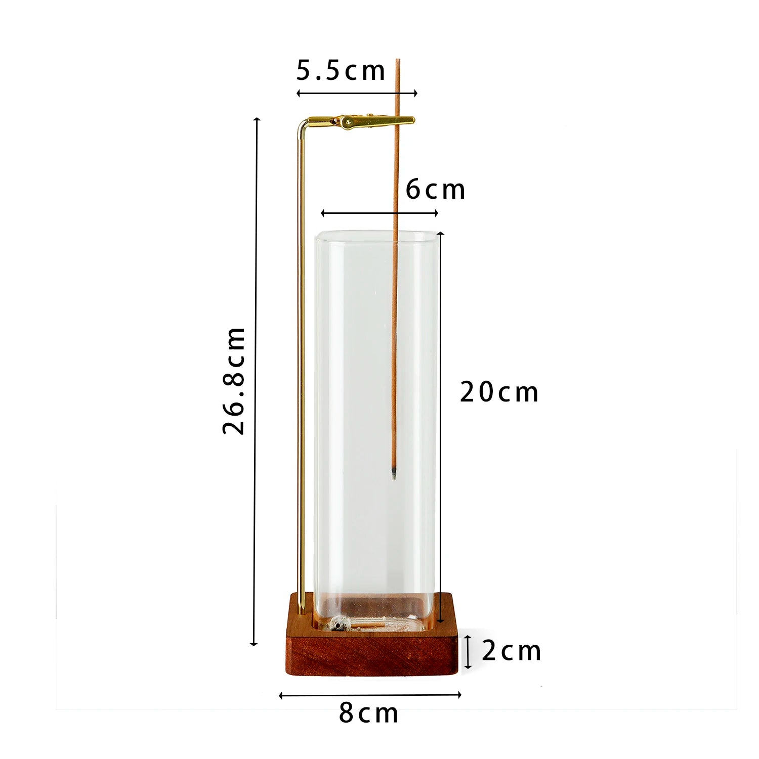 Soporte de incienso de vidrio, soporte de incienso de madera para varillas con recogedor de cenizas de vidrio, quemador de incienso anti-cenizas voladoras para yoga y decoración del hogar
