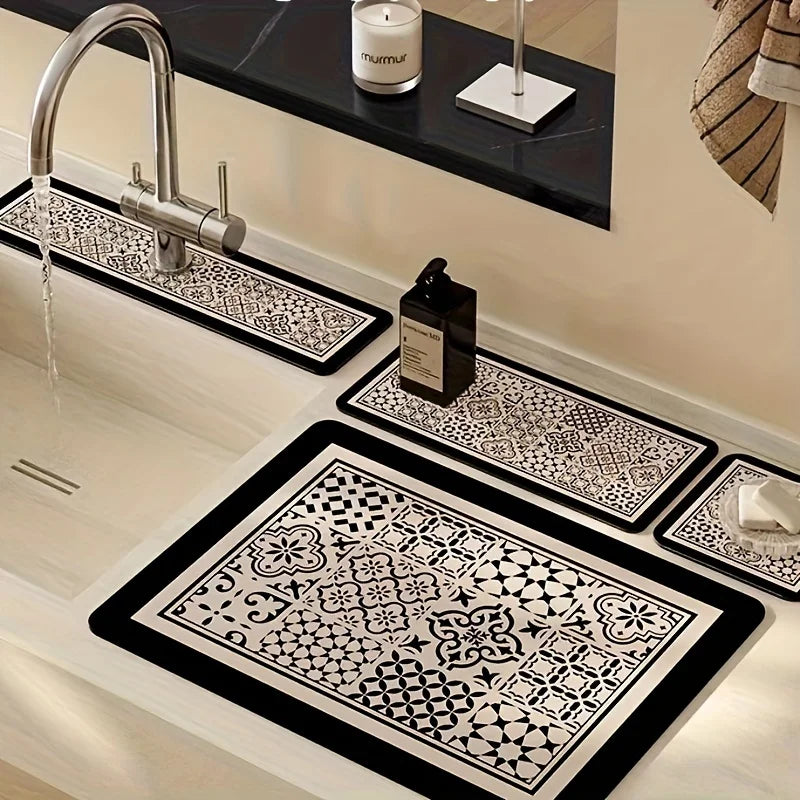 Tapis d'évier anti-éclaboussures de style rétro Tapis absorbant de cuisine Tapis de table Tapis de protection étanche pour lavabo Tapis de salle de bain