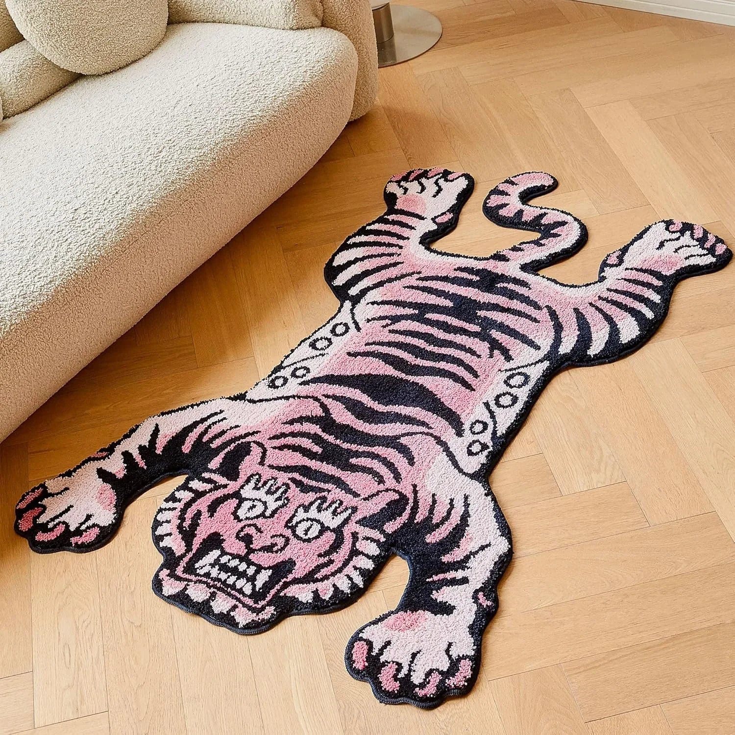 Alfombra decorativa VIKAMA Tigre Dormido de imitación cachemira suave y cómoda para dormitorio, mesita de noche y decoración del hogar.