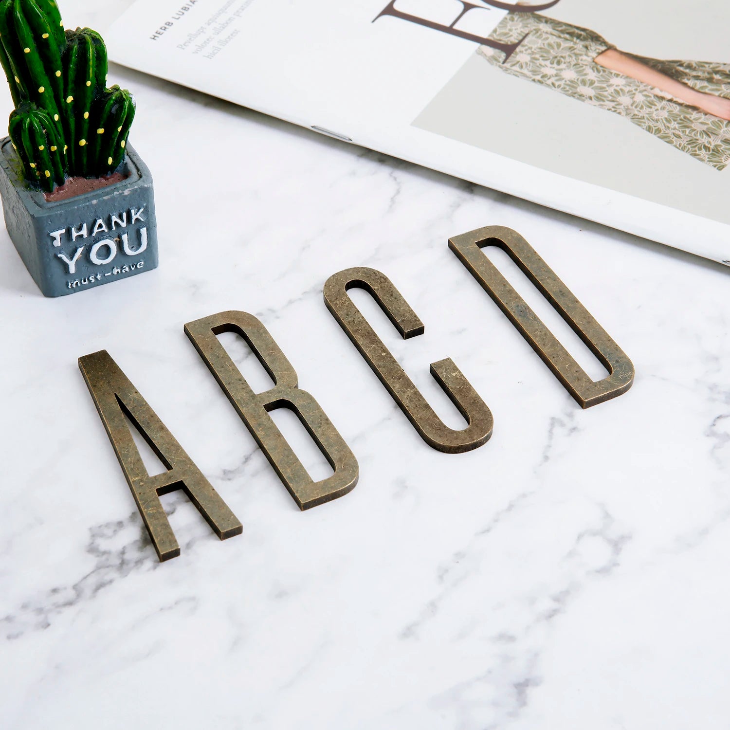 Bronze Self Adhesive House Number Metal English Alphabet Letters for Apartment Room Door Plate Table Mailbox Number Stickers 7cm