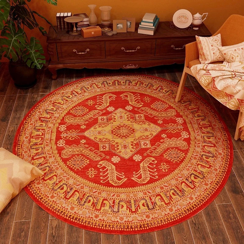 Alfombra Redonda VIKAMA Premium Étnica Vintage Persa Bohemio Sala de Estar Dormitorio Mecedora Alfombra de Suelo Decoración del Hogar
