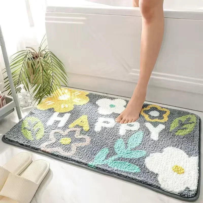 VIKAMA | Alfombra de cachemira sintética con flores frescas - Antideslizante, alfombrilla de baño absorbente/felpudo para salón/alfombrilla multiusos