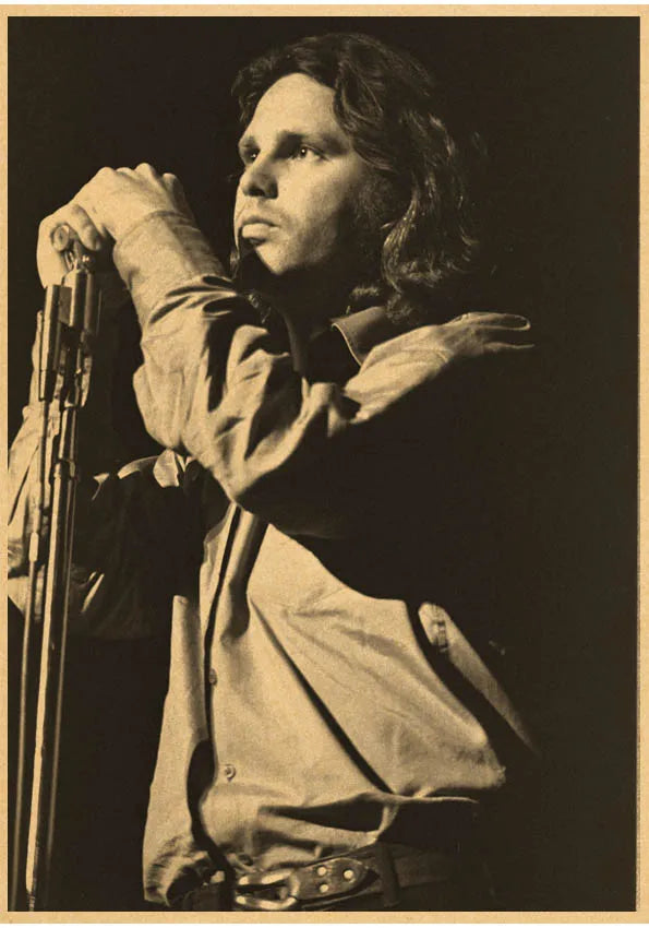 The Doors Jim Morrison Vintage Retro banda de rock música Guitarra Póster de papel kraft mate Adhesivo de pared Decoración de habitación del hogar
