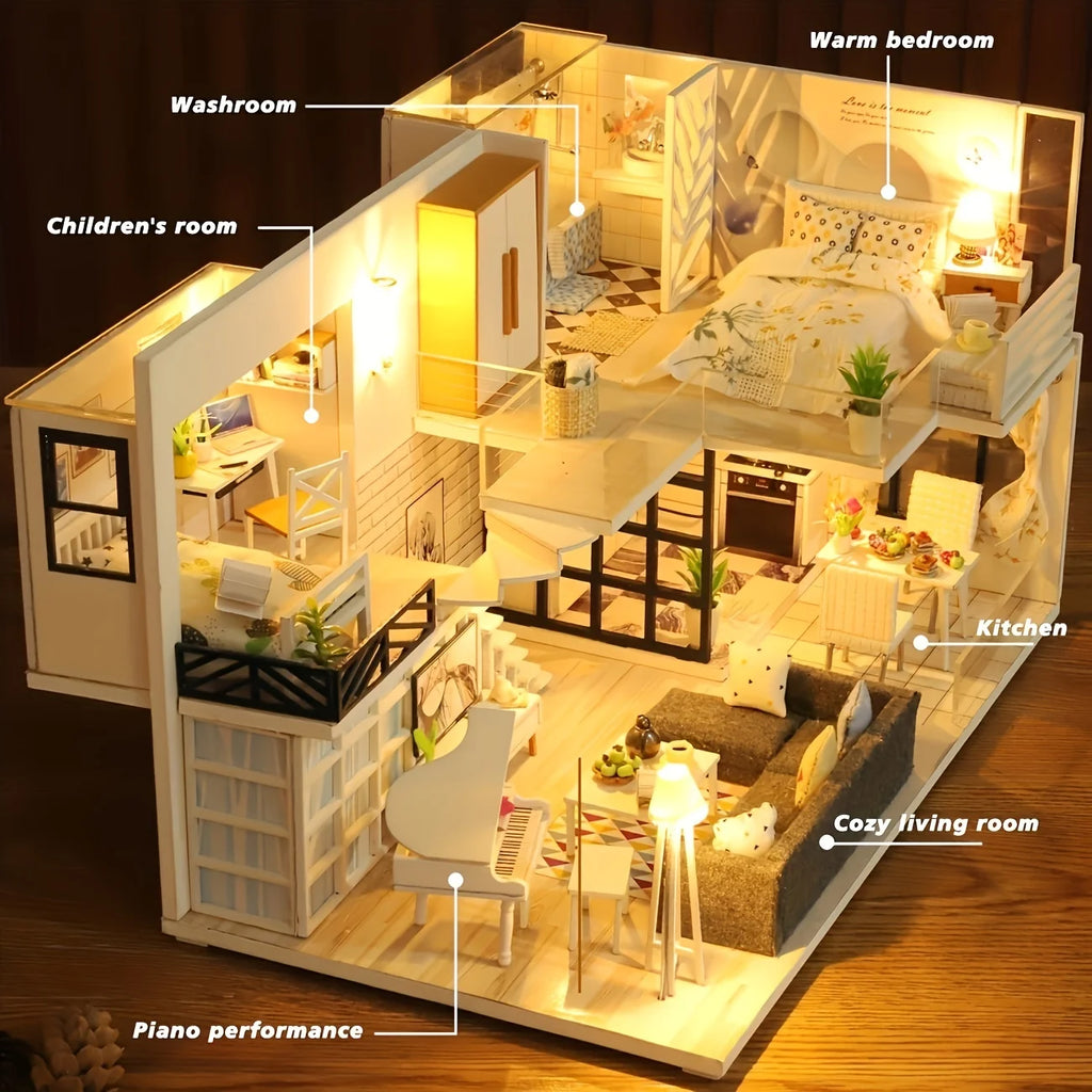 1 unidad, casa de muñecas de madera DIY, kit de modelo de montaje, rompecabezas 3D, regalos de cumpleaños y Navidad para adolescentes y adultos, micro modelo de decoración del hogar