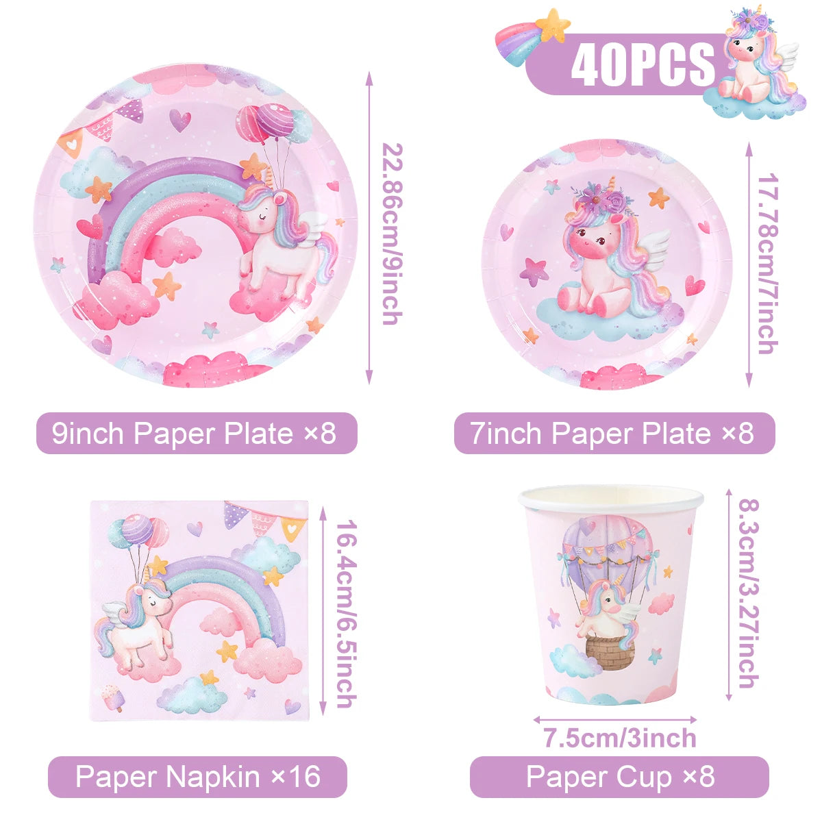 Juego de vajilla desechable de unicornio: platos, vasos, servilletas, decoración de fiesta de cumpleaños para niños y niñas, artículos para fiesta de cumpleaños de boda