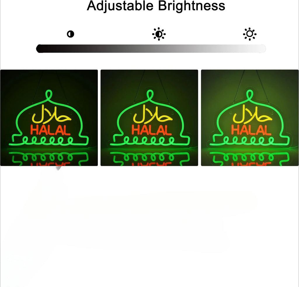 Letreros de neón Halal, comida Halal, restaurantes árabes, letreros luminosos LED para negocios, tiendas, para decoración de paredes, alimentados por USB