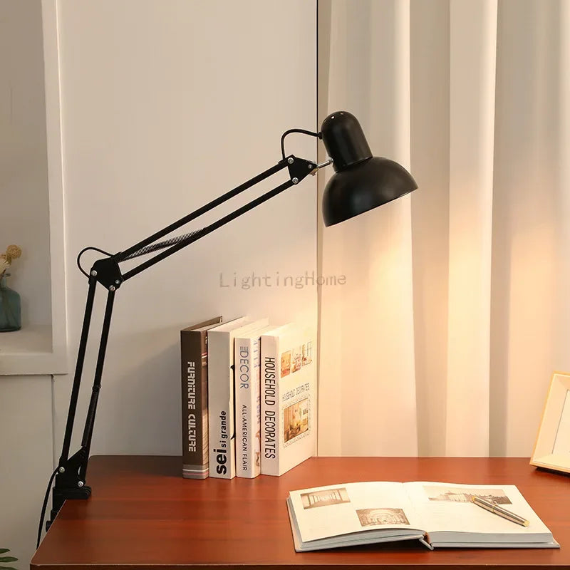 Lampe de bureau LED de protection oculaire à bras long, pliable, à pince, pour l'apprentissage, le nail art, la broderie, la photographie et l'éclairage d'appoint.