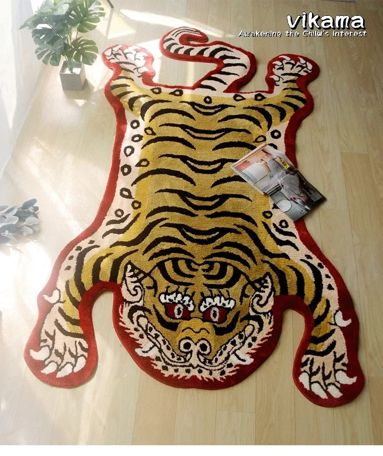 Alfombra con estampado de tigre VIKAMA, alfombra suave de imitación cachemir, alfombra cálida para mesita de noche de dormitorio, alfombrilla para el suelo de la sala de estar, decoración del hogar