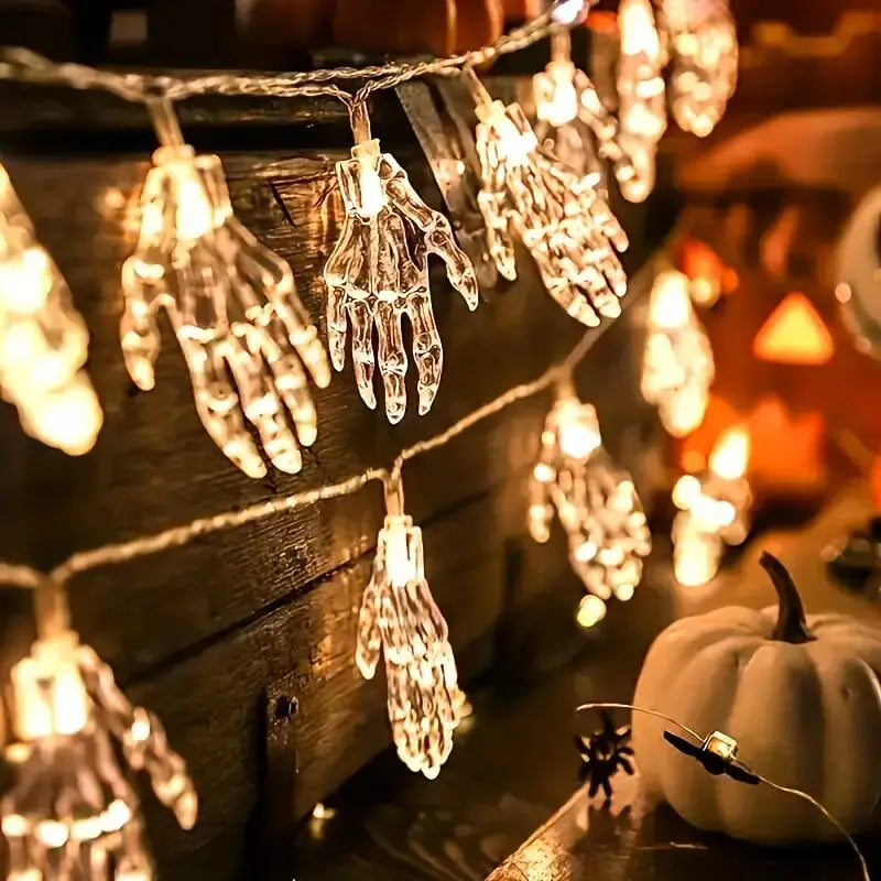 1 unidad de luces LED de cadena con garras de fantasma de Halloween, lámpara de decoración de terror, funciona con pilas, luces colgantes para fiestas, festivales y casas encantadas.