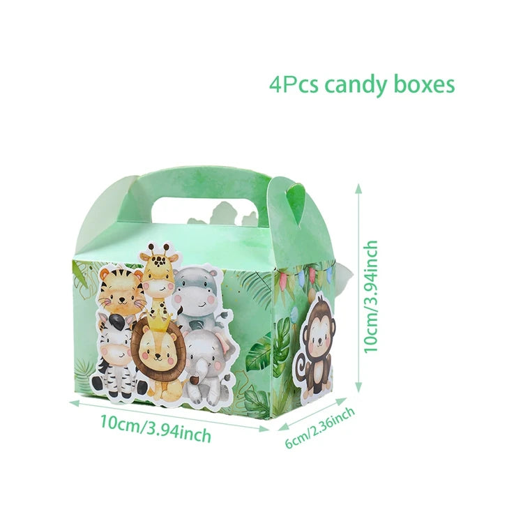 4 boîtes de bonbons DIY Animaux de la jungle, Décoration de fête d'anniversaire Safari, Boîte d'emballage cadeau pour enfants, Fournitures de baby shower Wild One