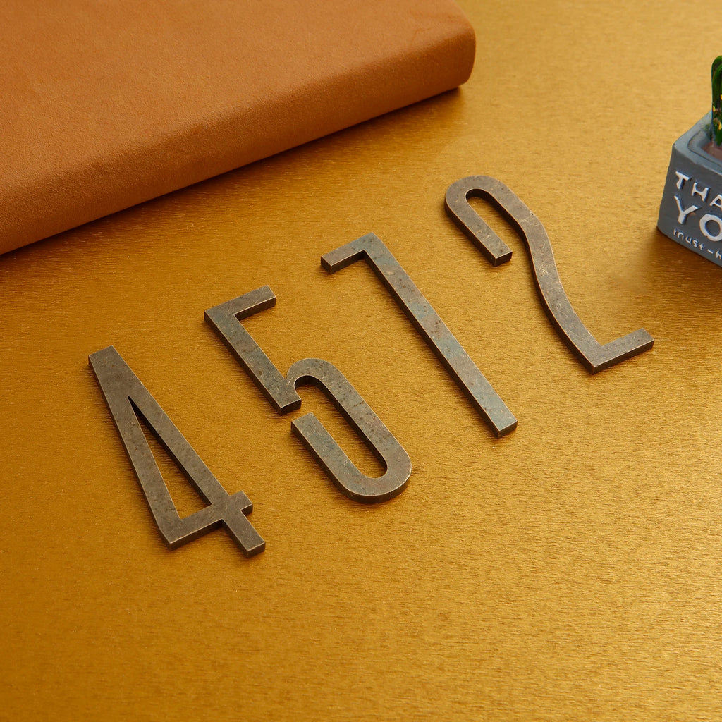 Número de puerta de bronce con adhesivo de respaldo de 7 cm, número de casa de metal, número de puerta de apartamento para hotel, hogar, buzón, etiqueta exterior