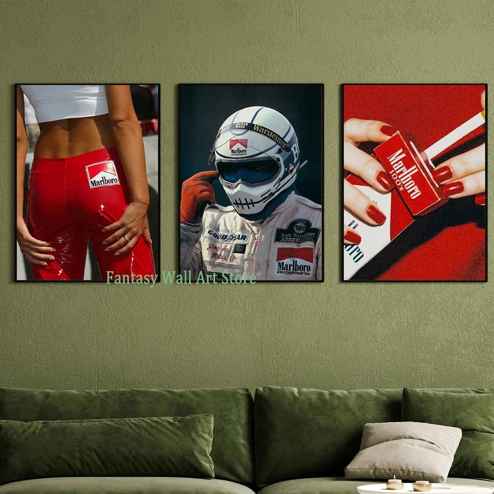 Lienzo decorativo de pintura de moda con estampados rojos, arte de pared de moda rojo, póster estético de moda, decoración de pared de coche de carreras Hypebeast
