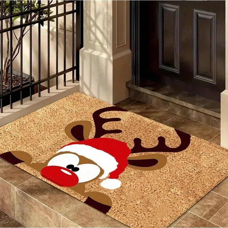 VIKAMA 2025 Felpudo de reno navideño Alfombra de cocina Alfombra de entrada interior exterior Decoración del hogar navideña Feliz Año Nuevo 2026