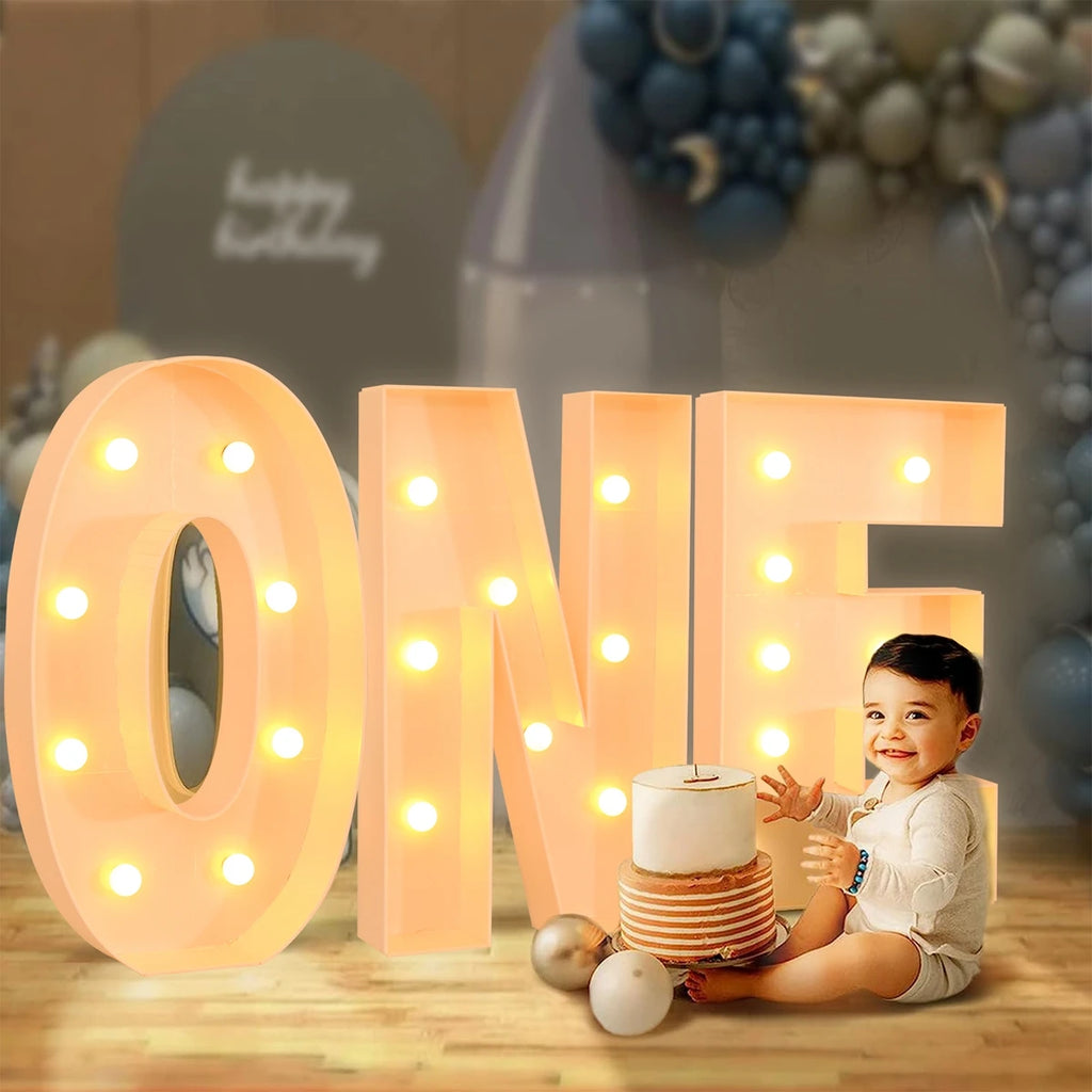 91.5CM Caja gigante con marco de luz LED de letras para baby shower, 1er cumpleaños, decoración de fiesta de boda, Navidad, nombre de bricolaje, caja de relleno de globos