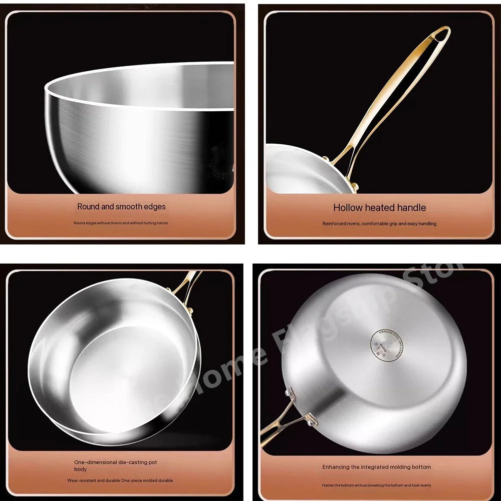 Poêle à frire en acier inoxydable 316, wok profond, sans revêtement, antiadhésive, pour cuisinière à gaz et à induction, ustensile de cuisine universel