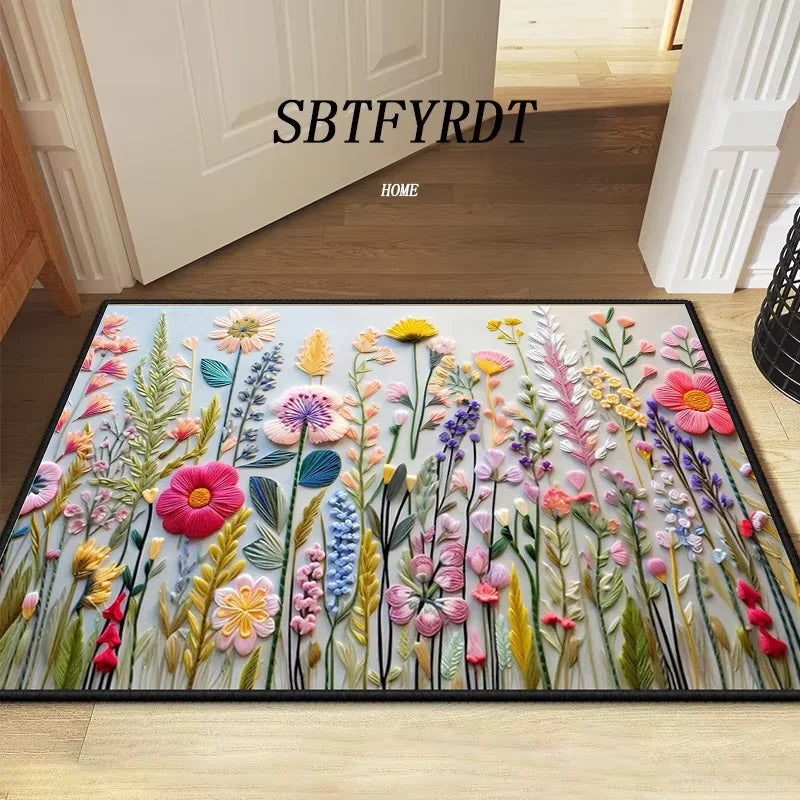 VIKAMA Hermosa alfombra de puerta con diseño de flores, alfombra de exterior, felpudo de bienvenida, alfombra suave para sala de estar, alfombra suave para dormitorio, decoración del hogar