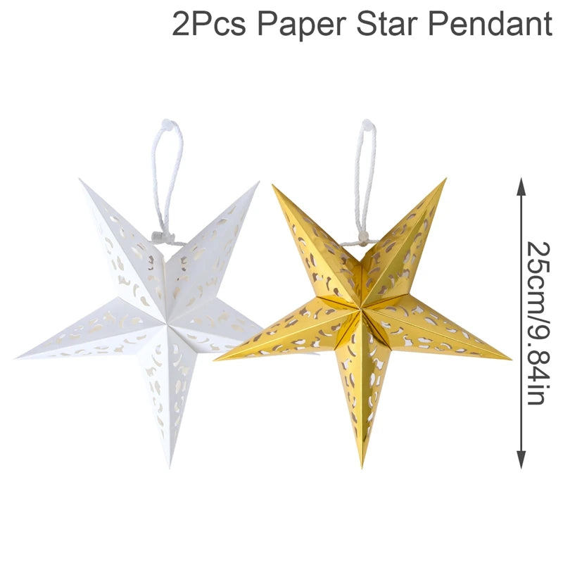 30-75cm Hollow Star Hanging Pendant Eid Mubarak Christmas Ramadan Decoration 2024 Islamic Muslim Party Decor Ramadan Kareem Gift