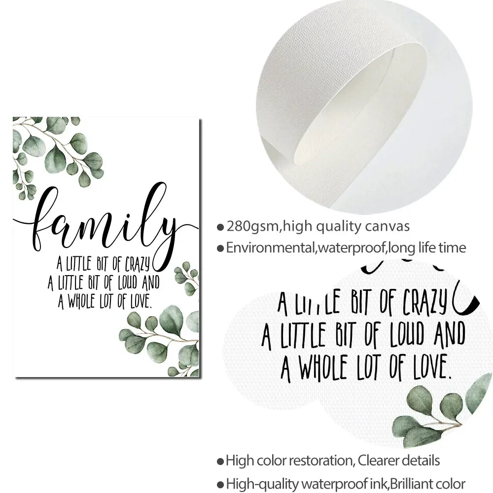 Feliz Familia Cita Arte de Pared Póster Blanco Negro Impresión de Corazón de Amor Pintura en Lienzo Nórdico Imagen Minimalista Decoración de Sala de Estar Dormitorio