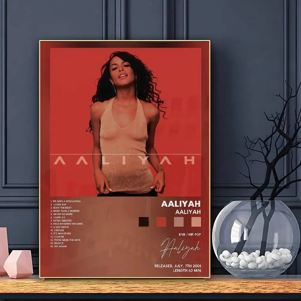 Póster de Aaliyah, arte de pared autoadhesivo, impresión impermeable para el hogar, sala de estar, dormitorio, bar, decoración estética