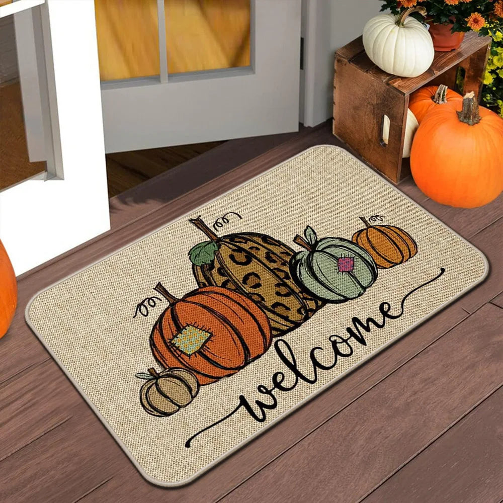 VIKAMA Alfombra de Halloween de otoño para puerta, tapete de bienvenida de Acción de Gracias, alfombra antideslizante para interiores/exteriores, decoración del hogar