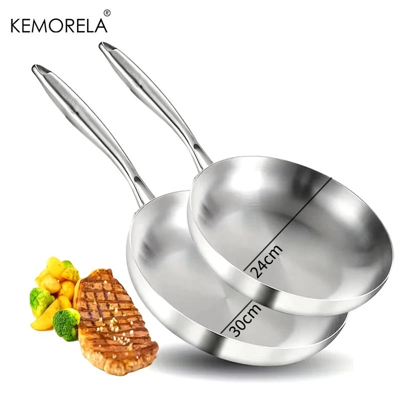 Sartén de 2/3 piezas de 22/24/26/28 cm, acero inoxidable 304, 2 mm de grosor, wok de acero de 5 capas, ollas antiadherentes de grado alimenticio para cocinar