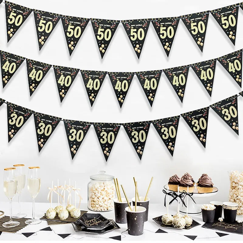 Joyeux Anniversaire Fond 18 21 30 40 50 60 Décoration de Fête d'Anniversaire Bannière d'Anniversaire Drapeau Suspendu Décoration de Fond 30ème Anniversaire